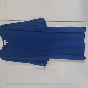 Blue V-Neck Dress with Bell Sleeves